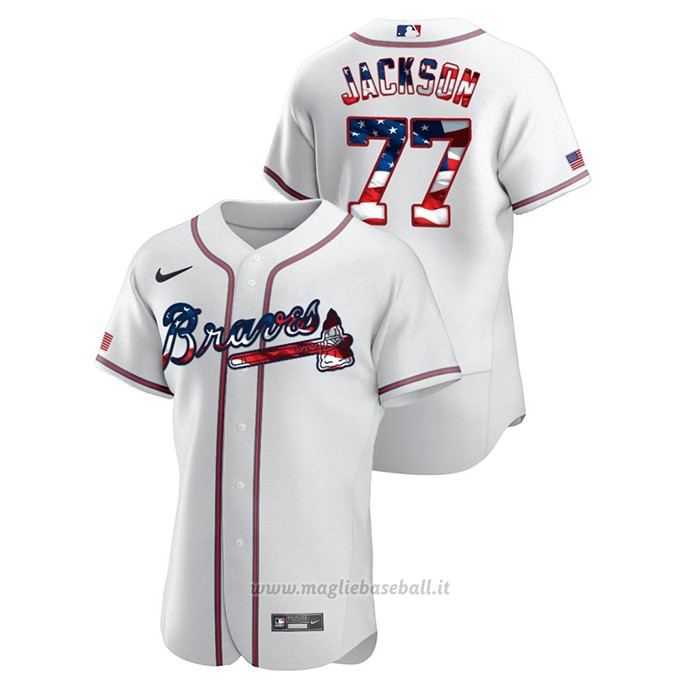 Maglia Baseball Uomo Atlanta Braves Luke Jackson 2020 Stars & Stripes 4th of July Bianco